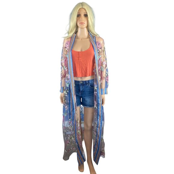 NWT Aratta Silent Journey Maxi Kimono Duster S Embroidered Humming Birds Flowers - Picture 5 of 17